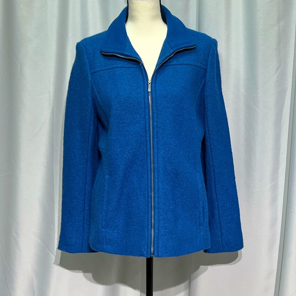 LAND’S END Wool Blend Coat Size 12P Petite Blue Full Zip